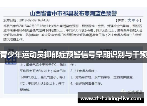 青少年运动员抑郁症预警信号早期识别与干预